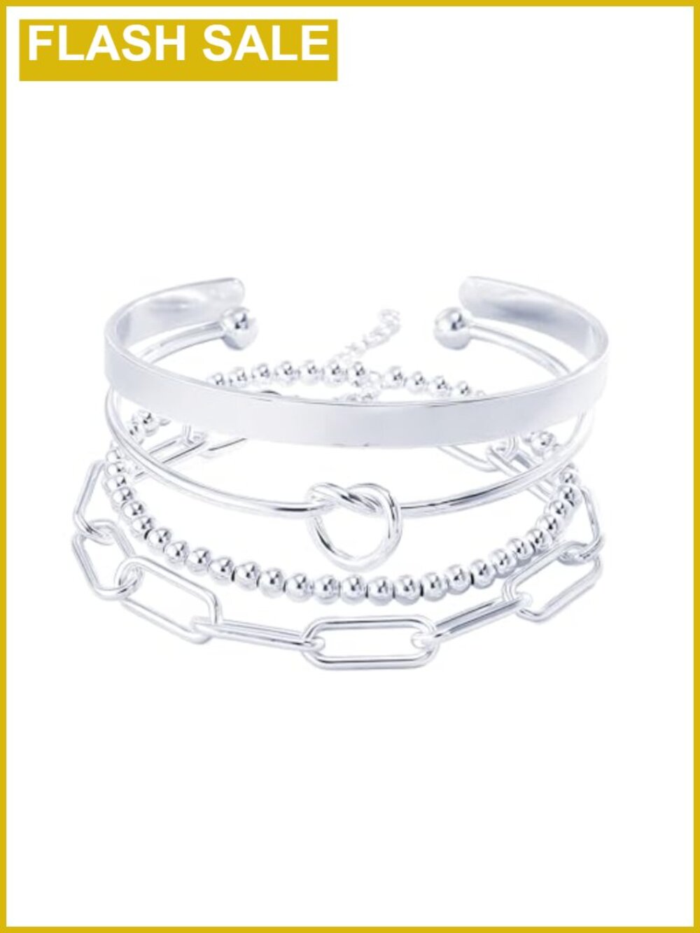 4pcs Waterproof Non Tarnish Cuff Bracelets Set for Women Stackable 925 Sterling